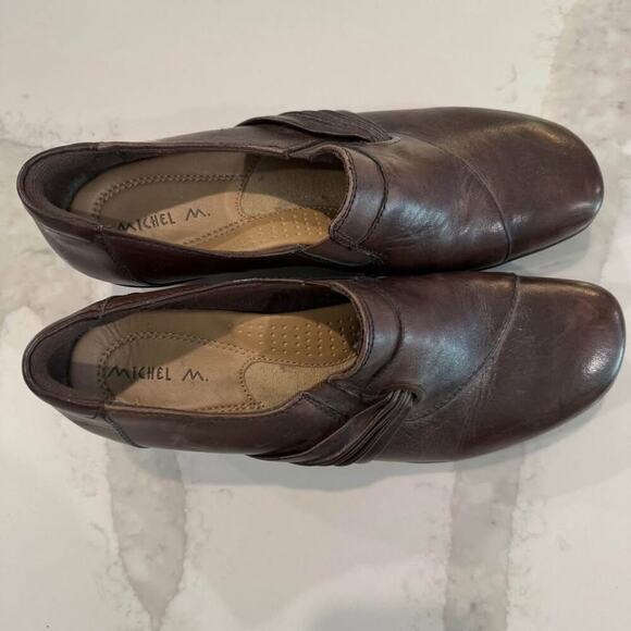 Michel M Pineapple Leather Slip On Wedge Clogs Women's 10M Brown Comfort Casual - Picture 6 of 10